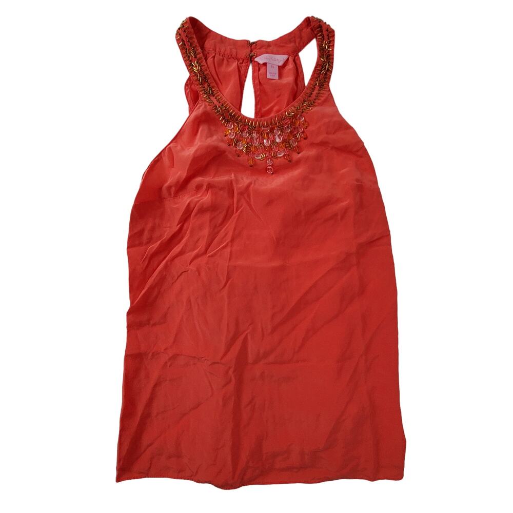 Lilly Pulitzer Corsica Beaded Silk Tank Top Coral Pink Women’s XS